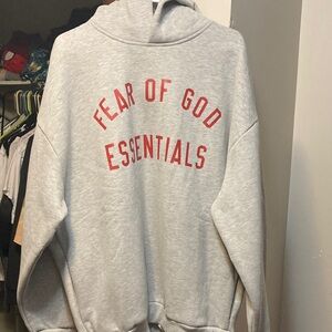 Fear of God Essentials Light Gray Sweater with Red Accents